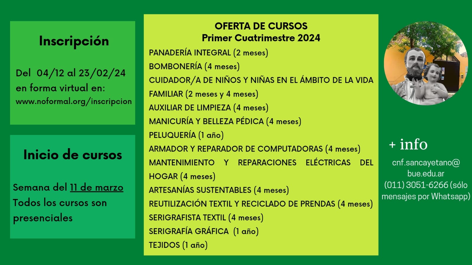 Inscribite a los cursos en el Servicio Social de San Cayetano